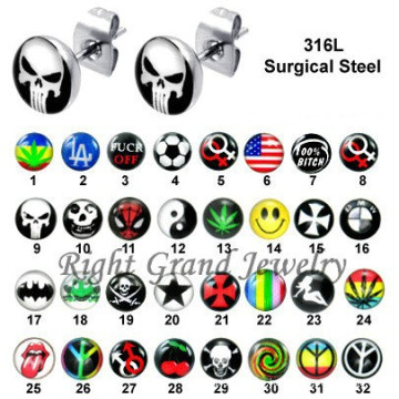 316L acero quirúrgico 7mm pendientes de logotipo personalizado